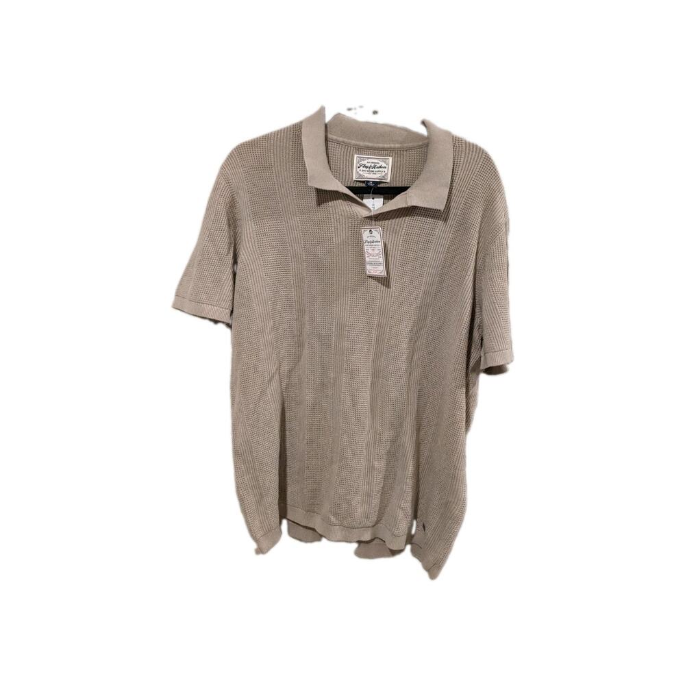 Flag & Anthem Wilton Mixed Stitch Sweater Polo Beige Men's Medium 100% Cotton